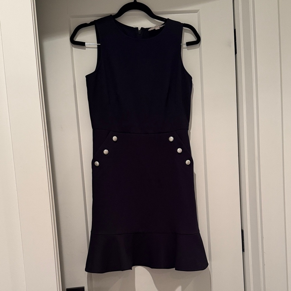 LOFT Navy Business Casual Dress with Pearl Details, size 0